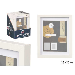 PORTAFOTO PARED MADERA PASPARTU 15X20CM BLANCO