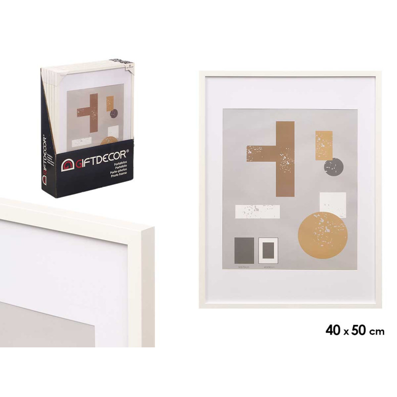 PORTAFOTO PARED MADERA PASPARTU 40X50CM BLANCO