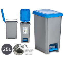 PAPELERA PLASTICO AZUL 25L RECICLAJE CON PEDAL