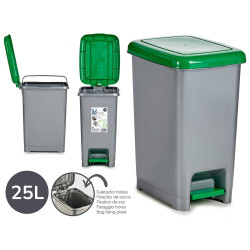 PAPELERA PLASTICO VERDE 25L RECICLAJE CON PEDAL