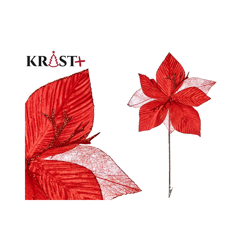 FLEUR TISSU NOËL 30CM ROUGE