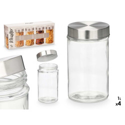 SET 4 ROUND JARS STEEL LID 1L