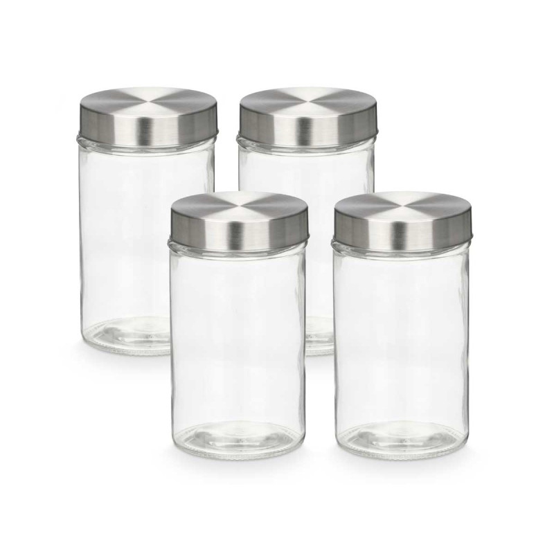 SET 4 ROUND JARS STEEL LID 1L