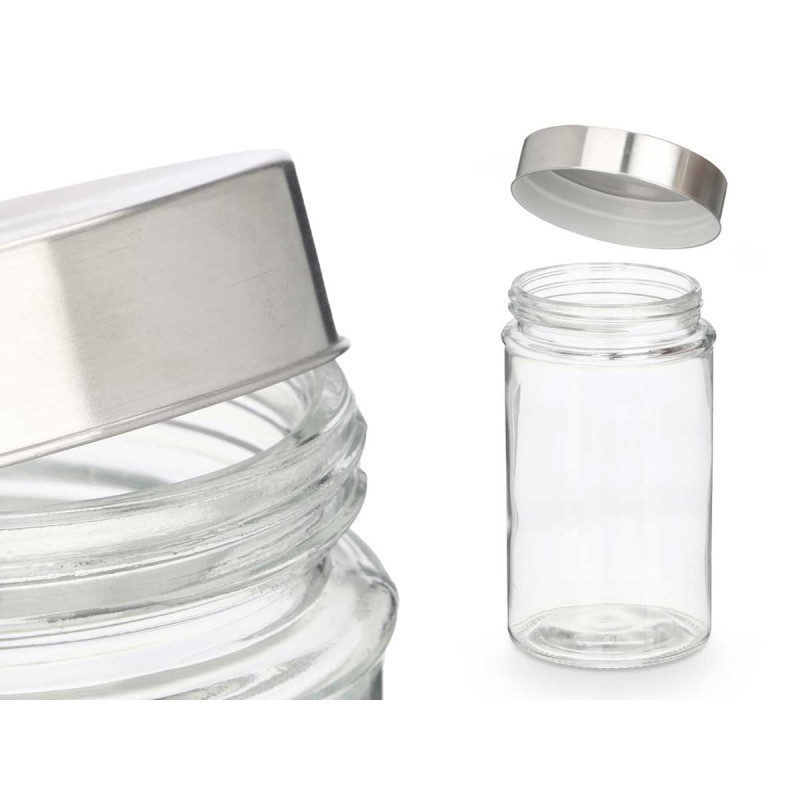 SET 4 ROUND JARS STEEL LID 1L