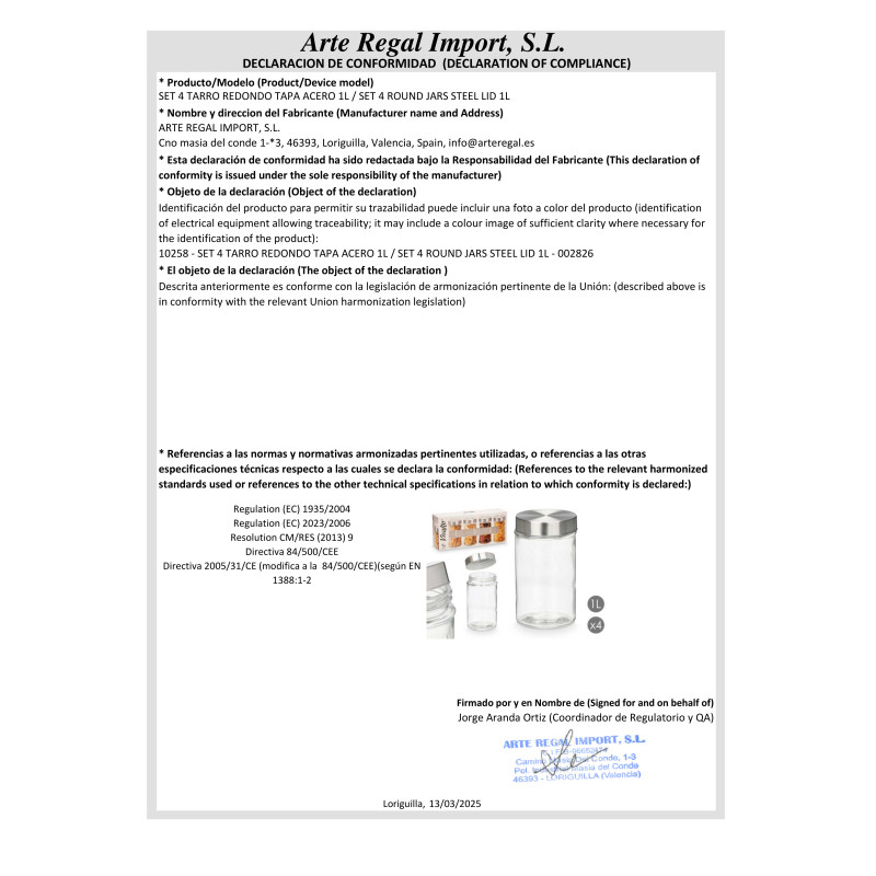 SET 4 TARRO REDONDO TAPA ACERO 1L