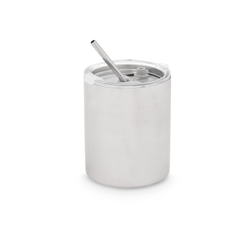 VERRE AVEC PAILLE COUVERCLE ACIER INOXYDABLE 380ML