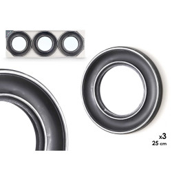 SET 3 ROUNDED MIRROWS SILVER BLACK 