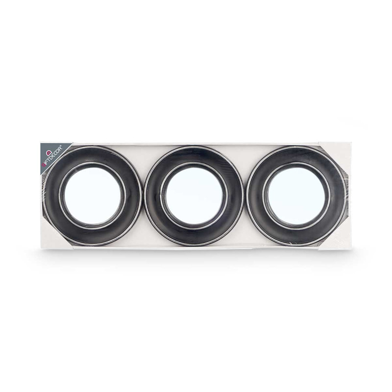 SET 3 MIROIRS RONDS NOIR ARGENTÉ