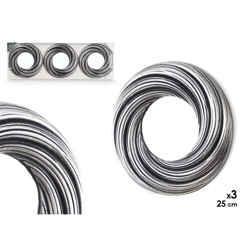 SET 3 ROUNDED MIRROWS BLACK AND SILVER WAVES