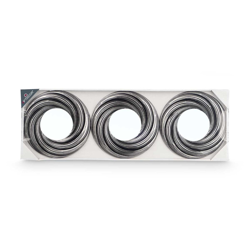 SET 3 MIROIRS RONDS ONDES NOIR ARGENTÉ