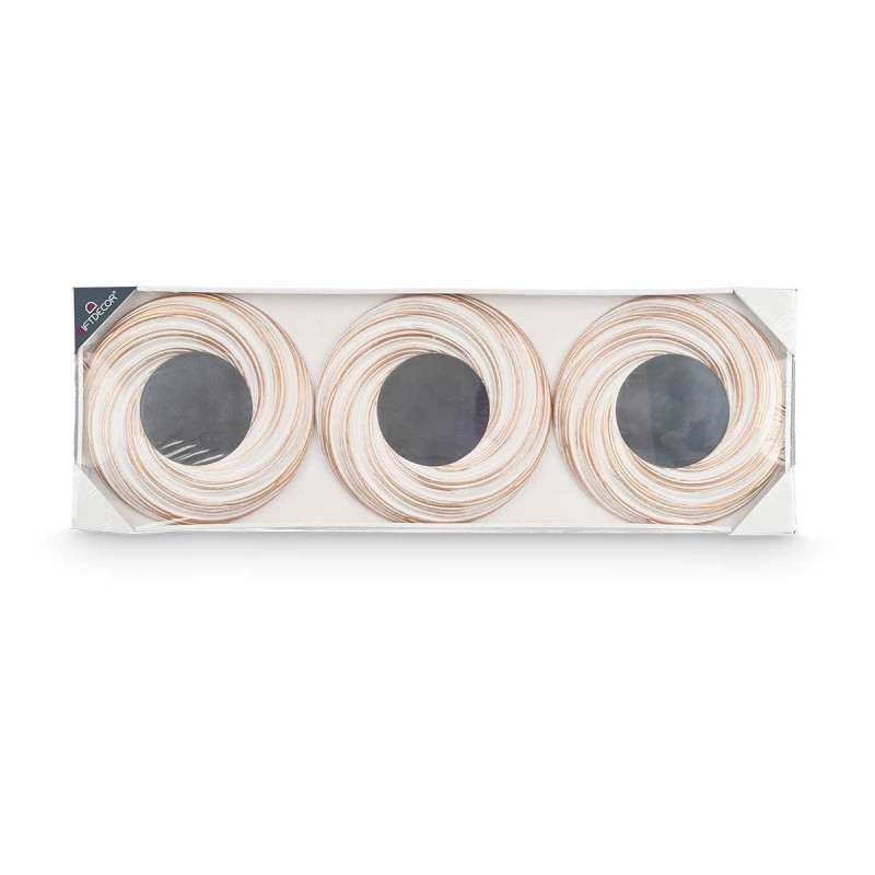 SET 3 MIROIRS RONDS ONDES BLANC DORÉ