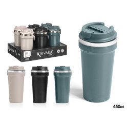 THERMAL MUG WITH LID 450ML ASSORTED3 DARK COLOURS 