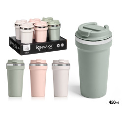 VASO TERMICO TAPA 450ML SURTIDO 3 COLORES CLAROS