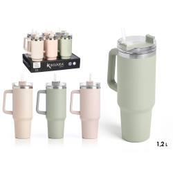 GOBELET THERMIQUE 1200ML ANSE PAILLE ASSORT 3 COUL