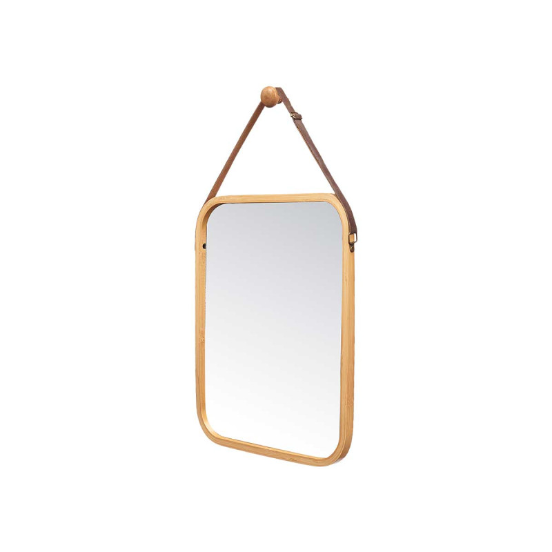 MIROIR RECTANGULAIRE EN BAMBOU 38CM SANGLE EN CUIR