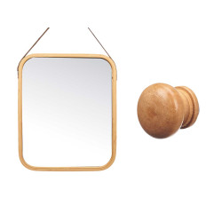 ESPEJO BAMBU RECTANGULAR 41X33CM CORREA CUERO