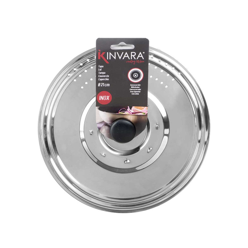 TAPA SARTEN METAL CON ESCURRIDOR 22 CM 