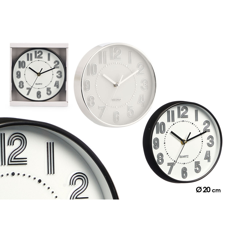 HORLOGE RONDE 20 CM NOMBRES RAYURES ASSORT 2 