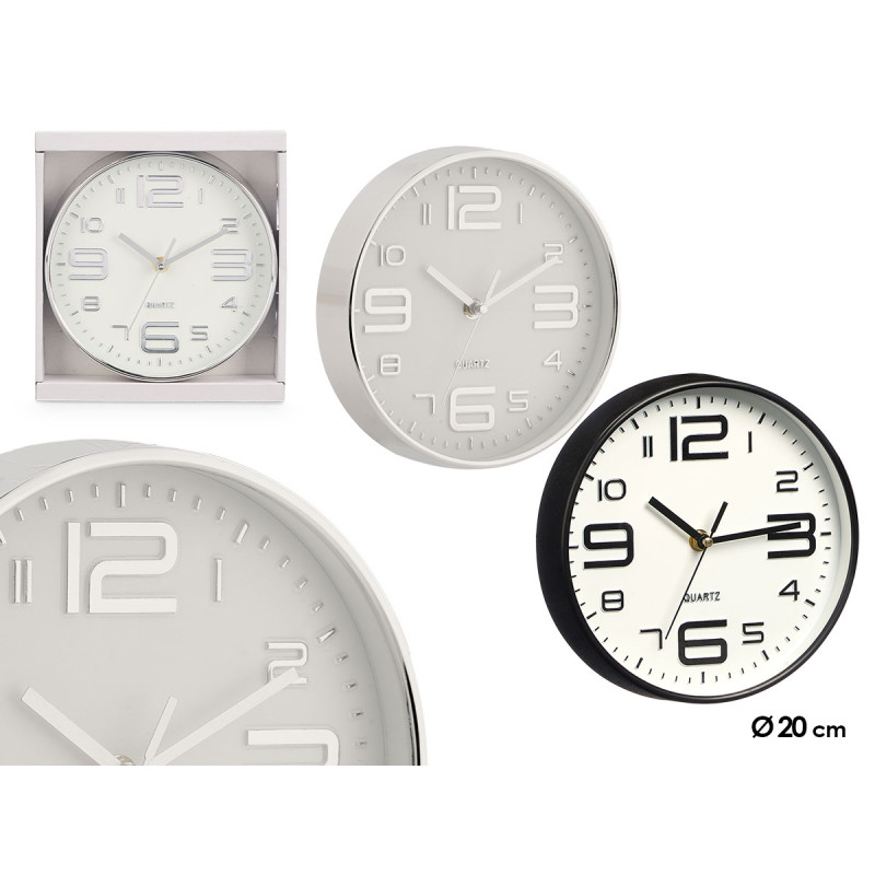 HORLOGE RONDE 20 CM NOMBRES GRANDS ASSORT 2 