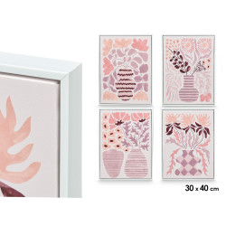 CUADRO LIENZO MARCO BLANCO JARRONES ROSA SURT4