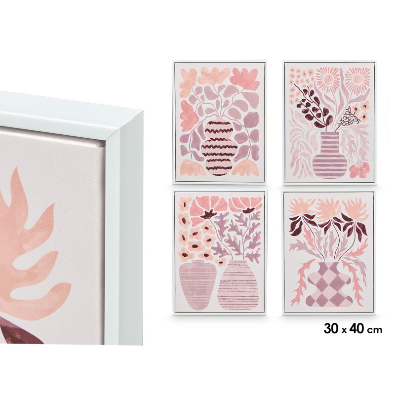 TABLEAU TOILE CADRE BLANC VASES ROSE ASSORT 4