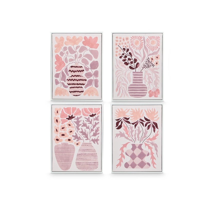 CUADRO LIENZO MARCO BLANCO JARRONES ROSA SURT4