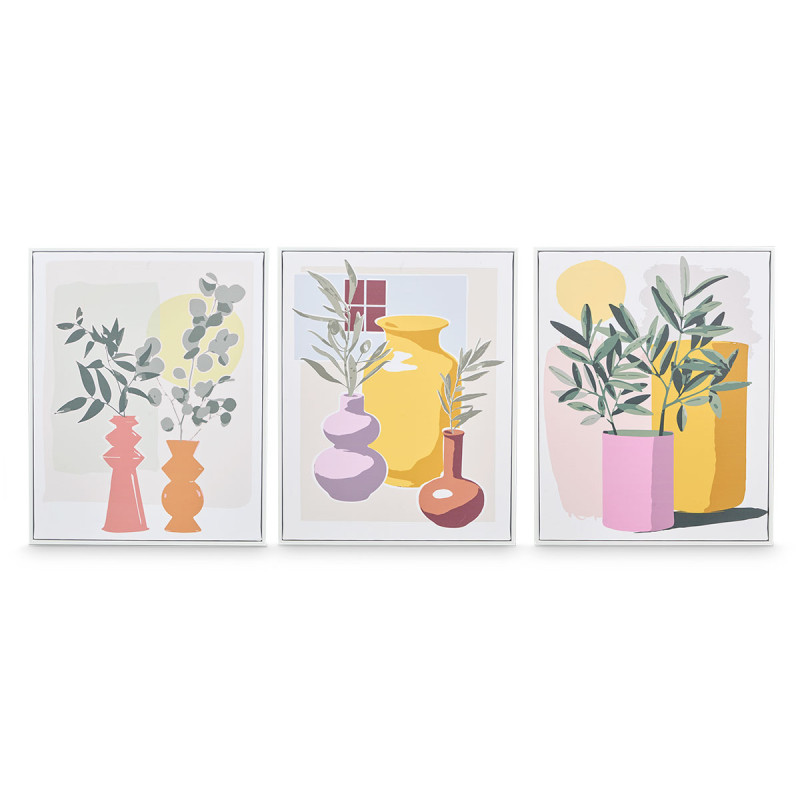WHITE CANVA FRAME COLOURED VASES ASSORTED 3