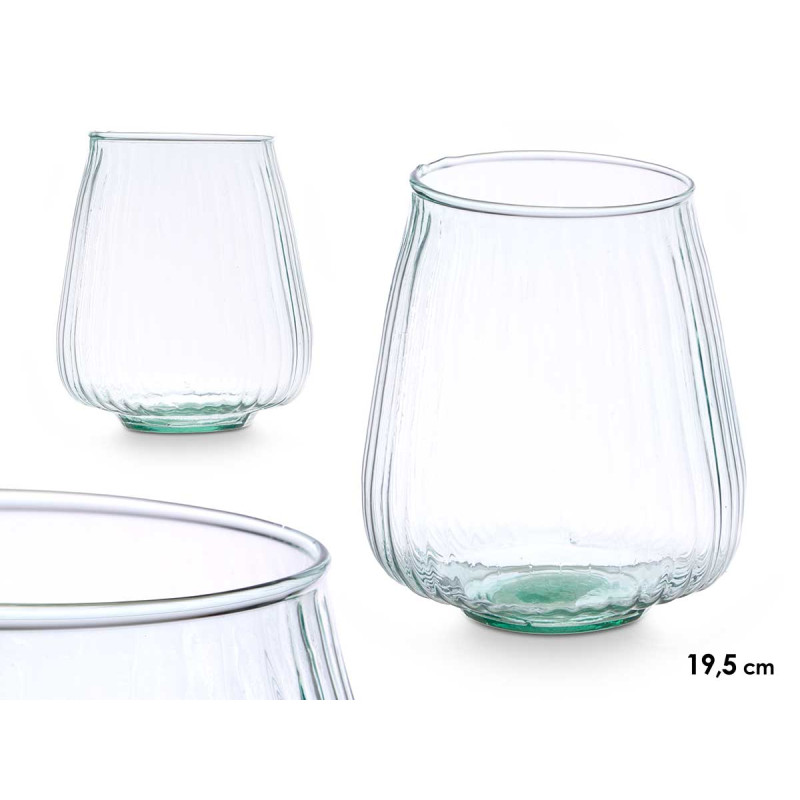 VASE EN VERRE RECYCLÉ RAYÉ 15 D X 18 CM 