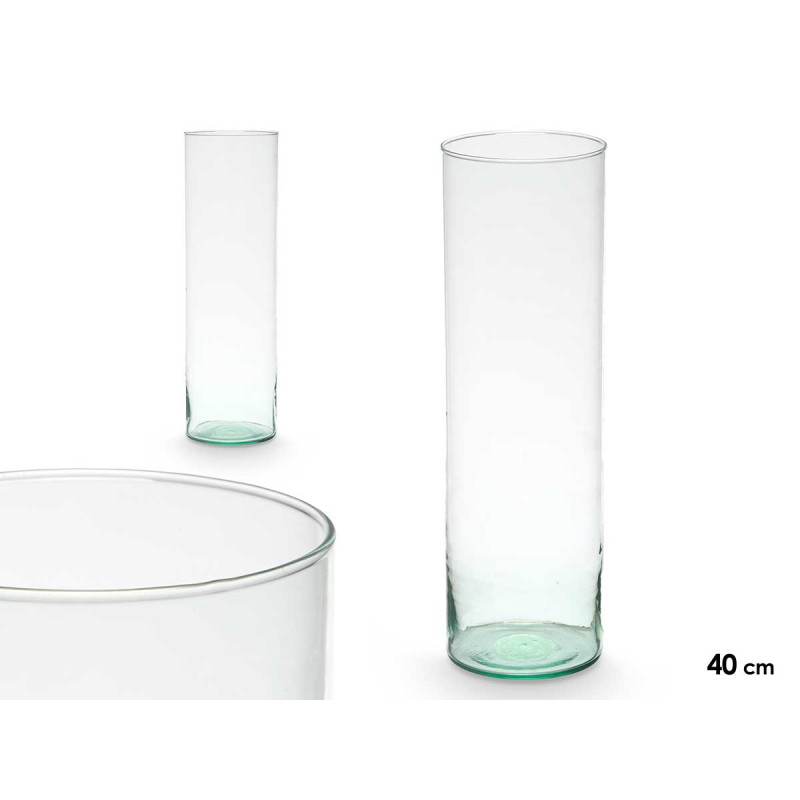 JARRON VIDRIO RECICLADO CILINDRO 12X40CM