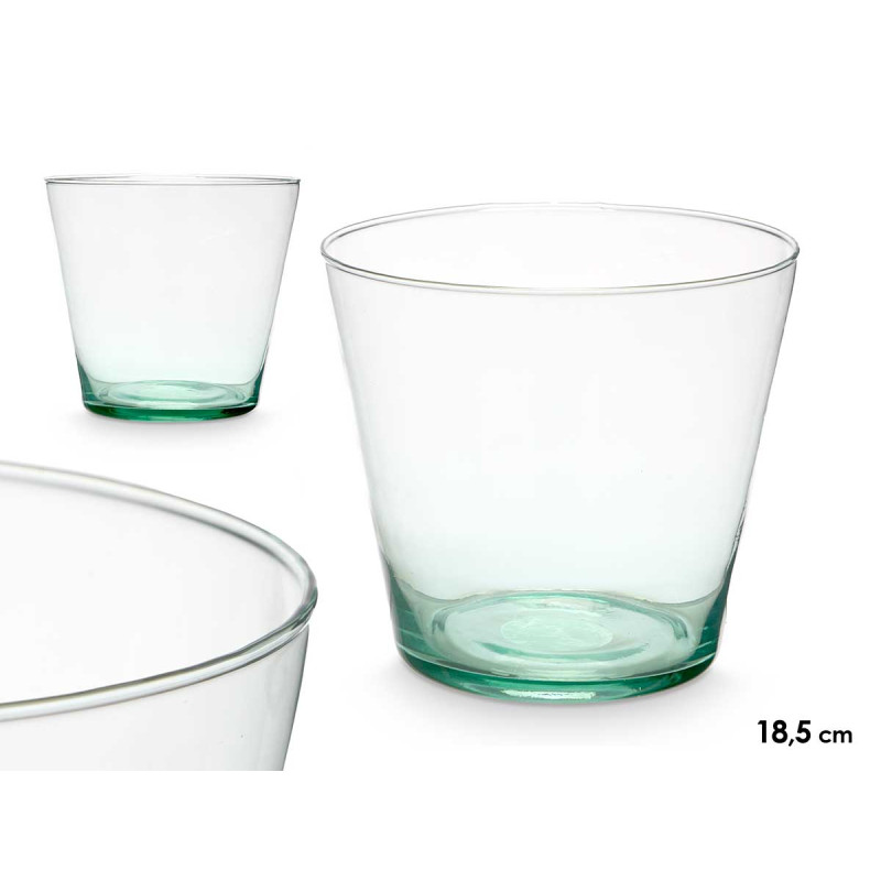 VASE CONIQUE EN VERRE RECYCLÉ 15X18.5 BAS