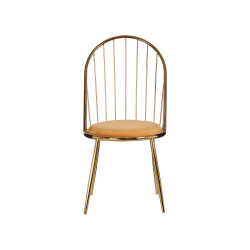 CHAISE BARREAUX DOSSIER HAUT CHROME OR MOUTARDE