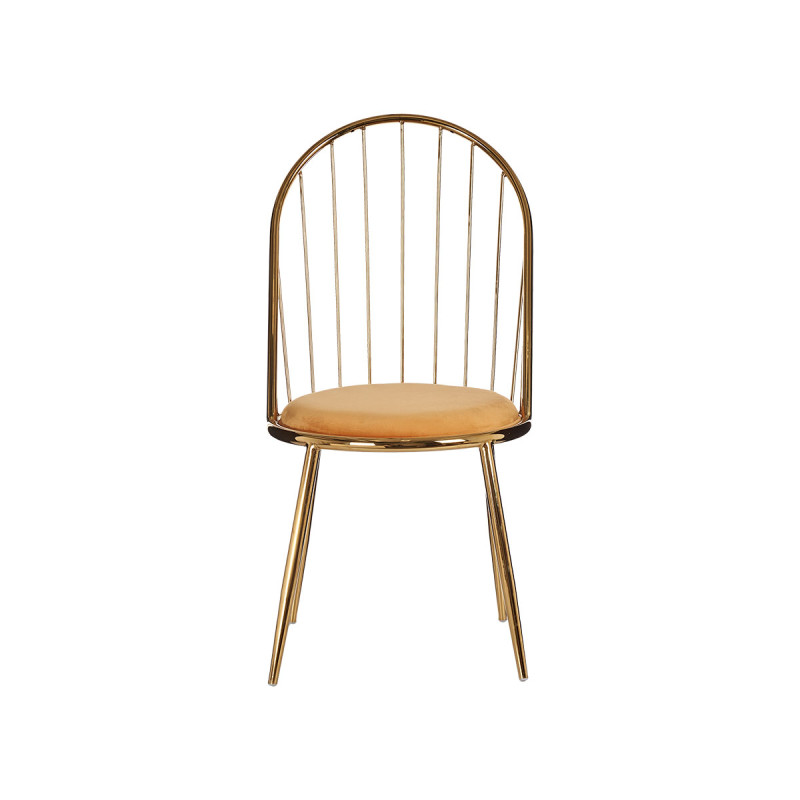 CHAISE BARREAUX DOSSIER HAUT CHROME OR MOUTARDE