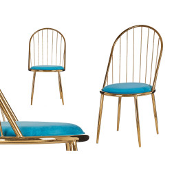 CHAISE BARREAUX DOSSIER HAUT CHROME OR BLEU