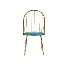 BARS GOLD CHROMED CHAIR TALL BACK BLUE