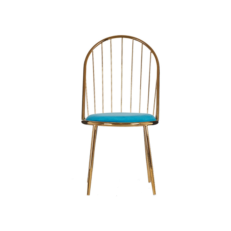 CHAISE BARREAUX DOSSIER HAUT CHROME OR BLEU