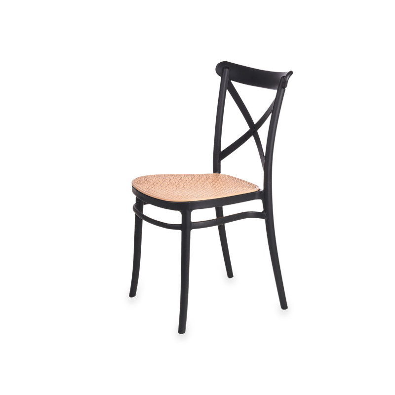 SILLA RATTAN PLÁSTICO NEGRO BEIGE