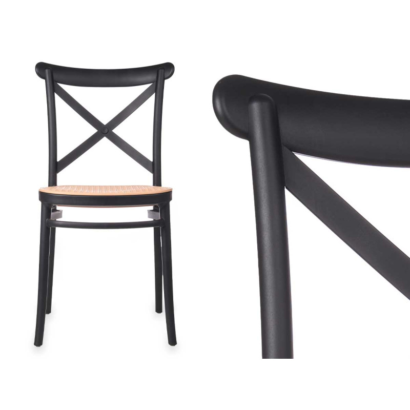 SILLA RATTAN PLÁSTICO NEGRO BEIGE