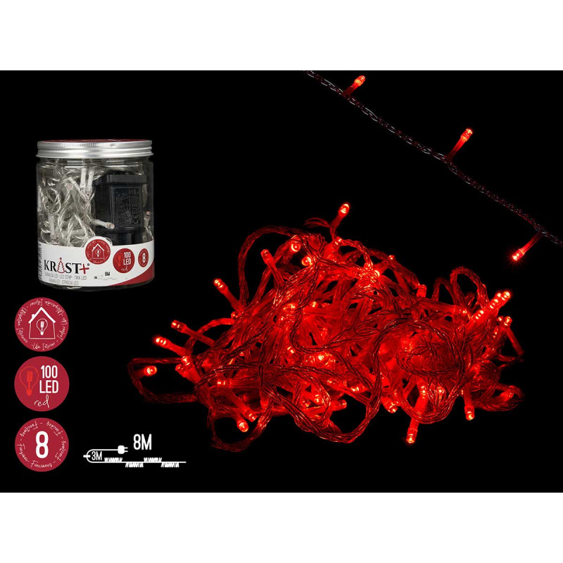 BANDE LED INTERIEUR ROUGE 8M 100 AMPOULES 8 FUNCT