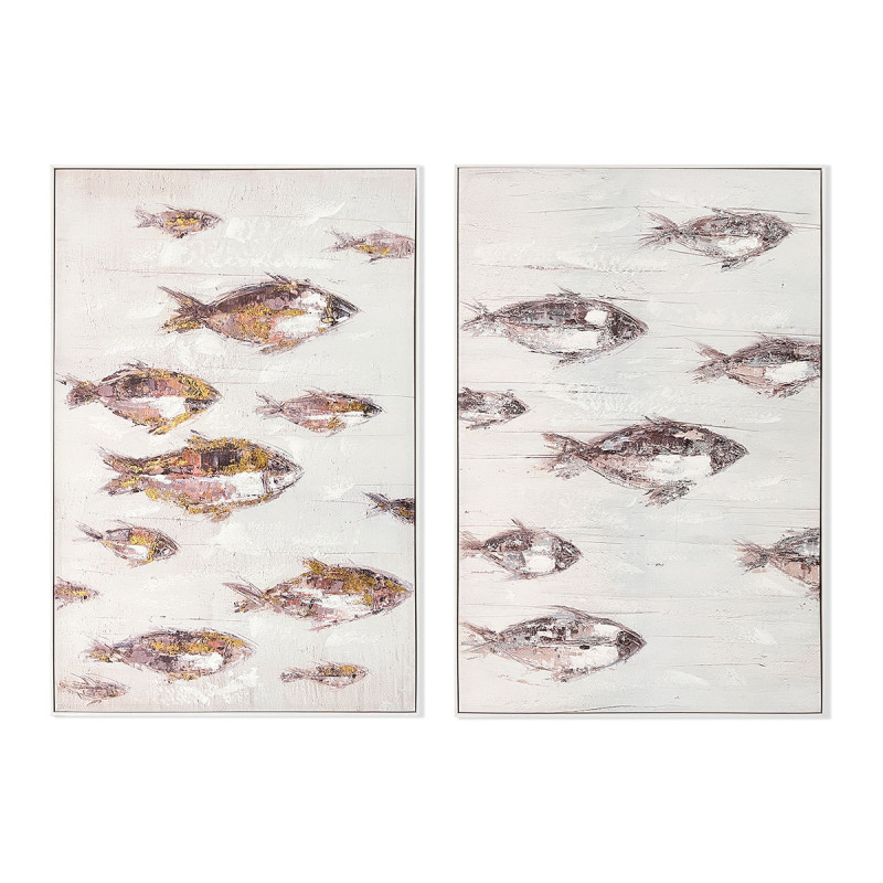 WHITE CANVA FRAME SILVER FISH ASSORTED 2 82X122