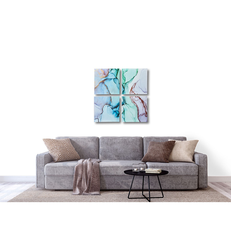 SET 4 35X35CM BLUE MARBLE CANVAS 