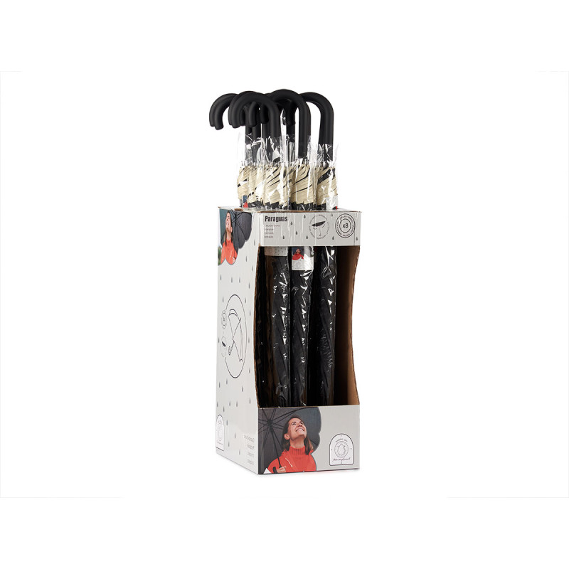 CHAPÉU DE CHUVA 8 VARETAS PRETO COM BORDA CREME
