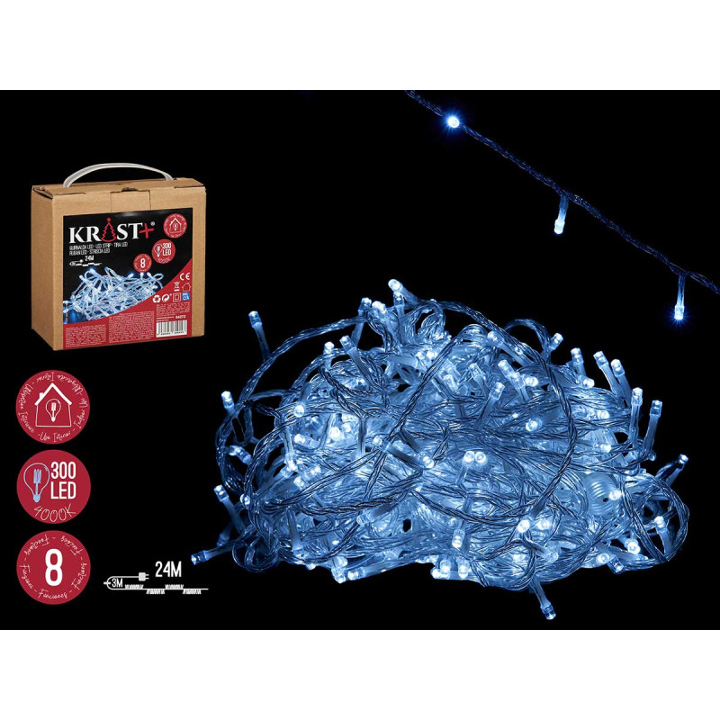STRISCIA LED INTERNI FREDDA 24M 300 LUCI 8 FUNZ