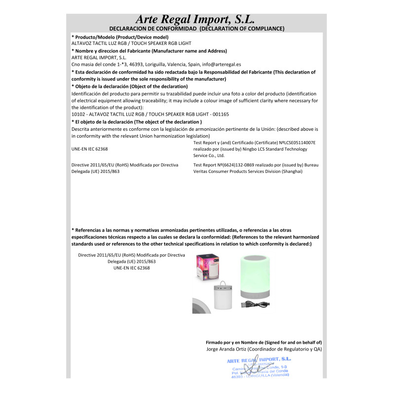 ALTIFALANTE TATIL LUZ RGB