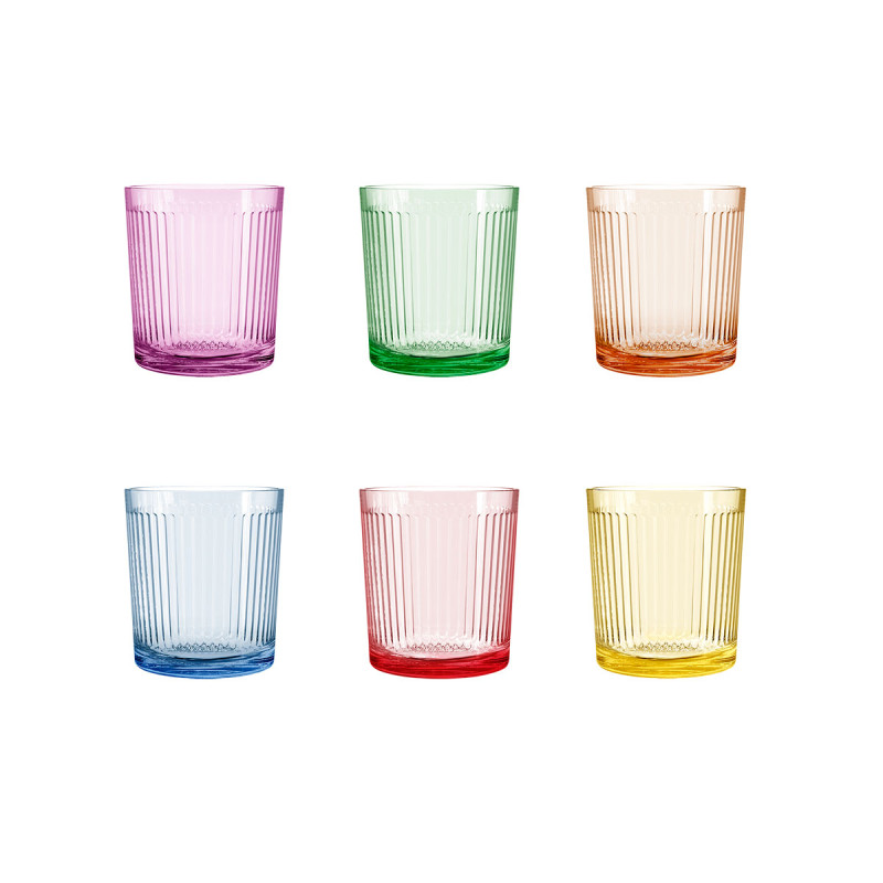 VASO VIDRIO RAYAS 360ML SURT 6 COLORES DISPLAY