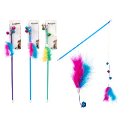 PALO JUGUETE PARA GATO CON PLUMAS SURT 3 COLORES