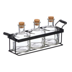 SET 3 GLASS BOTTLES WITH CORK STOPPERS 200 ML 