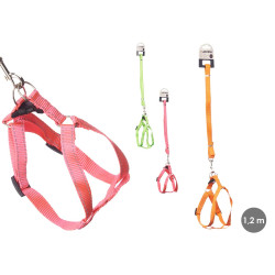 PET LEASH 1,2 M W/HARNESS REFLECT SMALL ASSORT 3