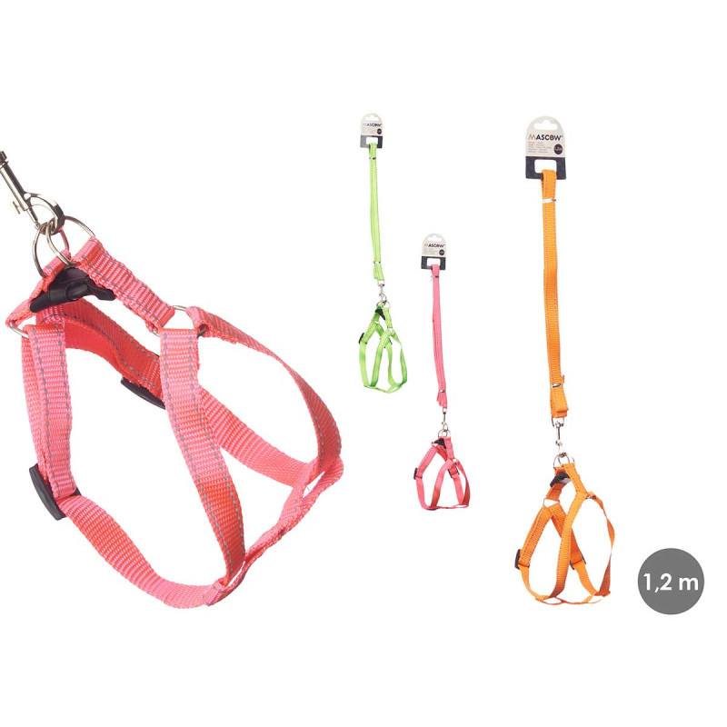PET LEASH 1,2 M W/HARNESS REFLECT SMALL ASSORT 3