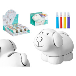HUCHA PERRITO CERAMICA CON 4 ROTULADORES