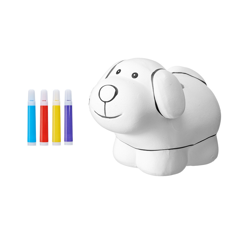 HUCHA PERRITO CERAMICA CON 4 ROTULADORES